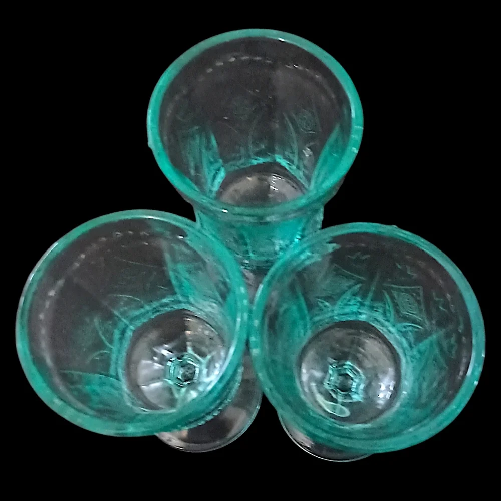3 Indiana Glass‎ Recollection Goblet Glass Teal Aqua Vintage Beach Cottage House